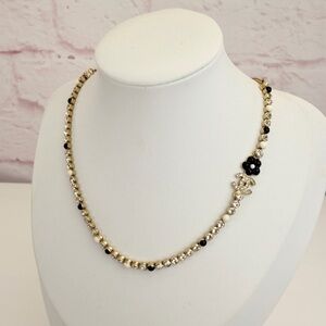 Chanel Beaded Crystal Floral Cc Goldtone Choker Necklace